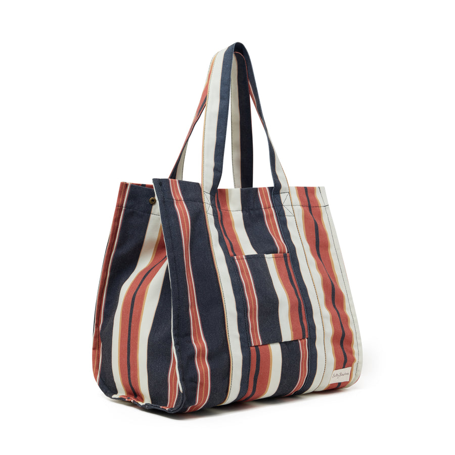 Brown Stripe Oversized Canvas Beach Bag