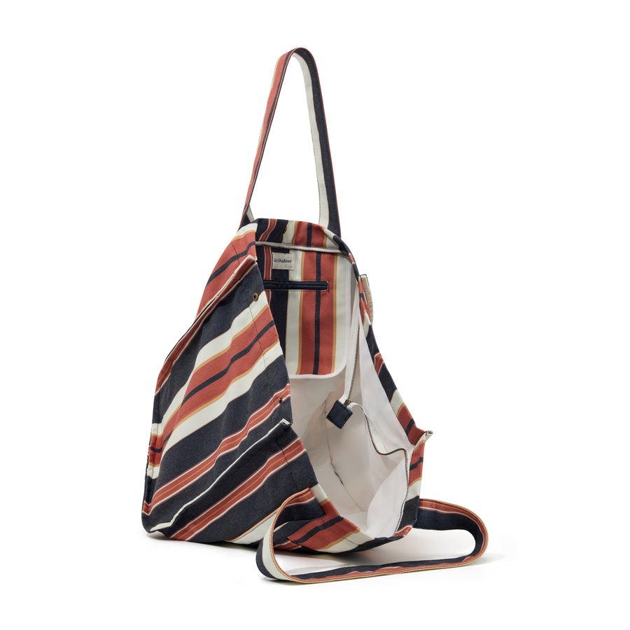 Brown Stripe Oversized Canvas Beach Bag